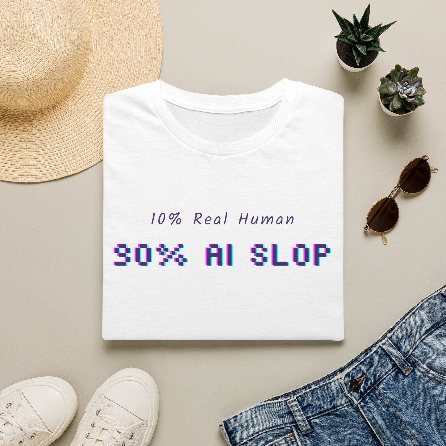 AI Slop Graphic T-Shirt — “10% Real Human 90% AI SLOP” Retro Pixel Tee