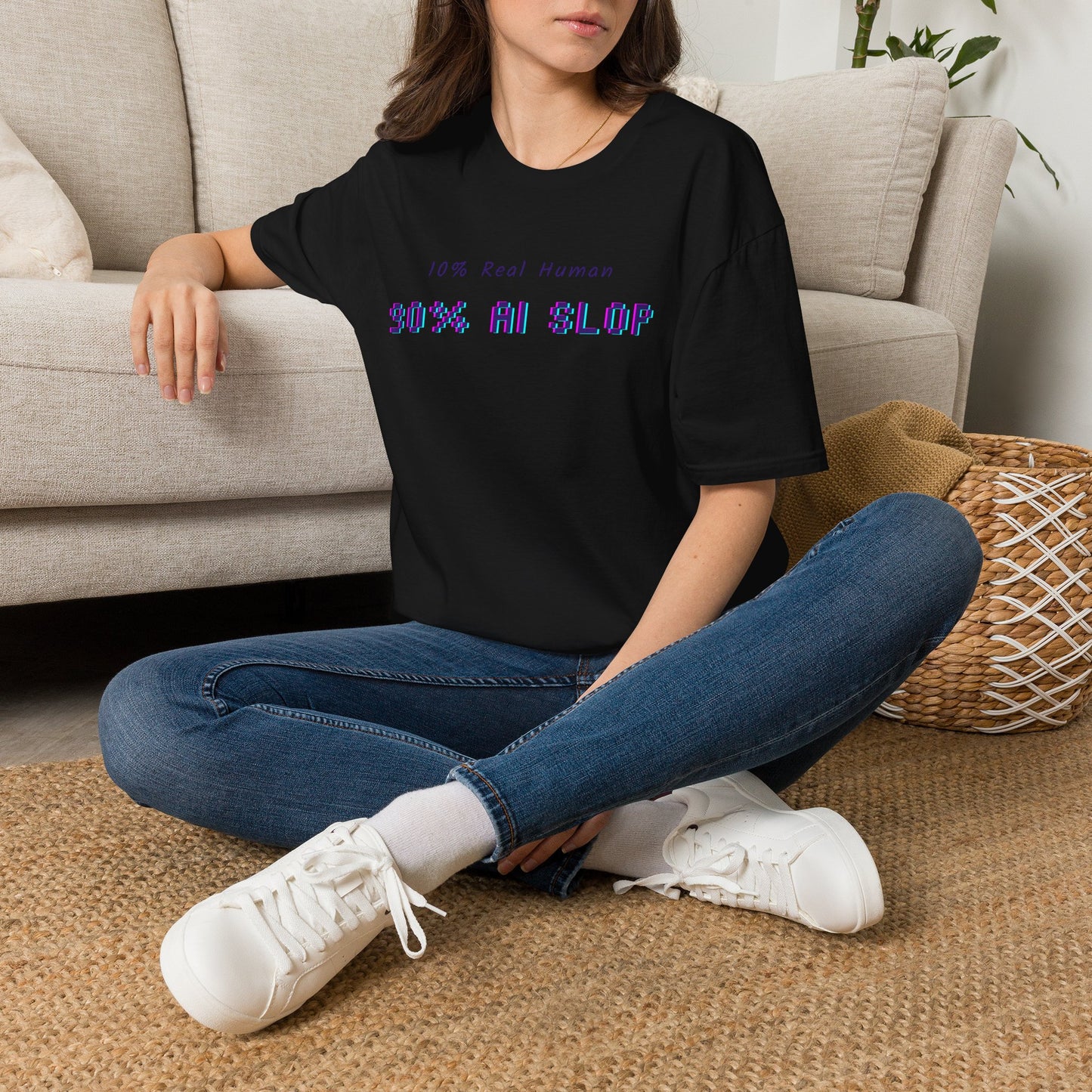AI Slop Graphic T-Shirt — “10% Real Human 90% AI SLOP” Retro Pixel Tee