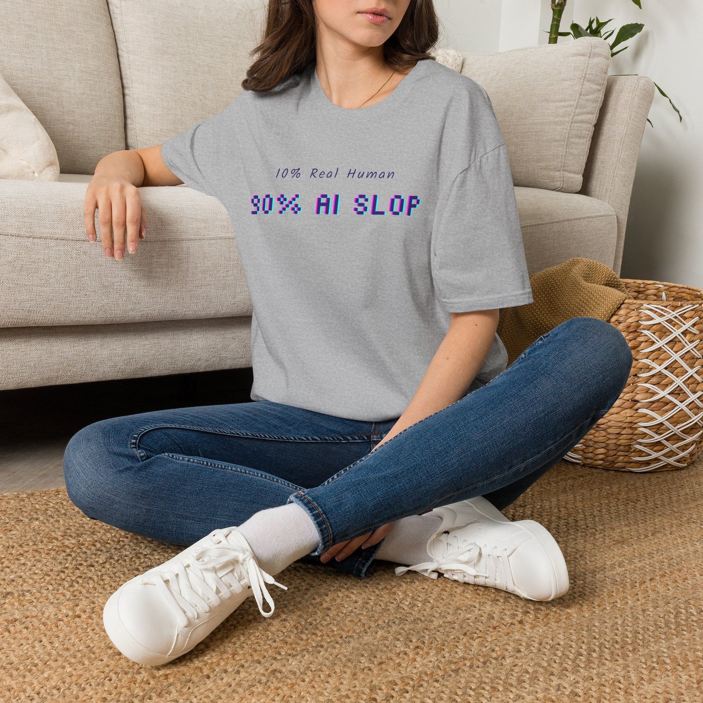 AI Slop Graphic T-Shirt — “10% Real Human 90% AI SLOP” Retro Pixel Tee