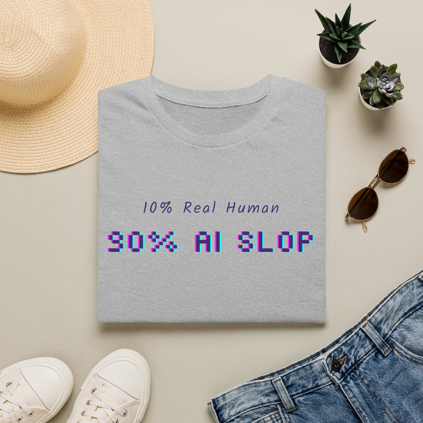 AI Slop Graphic T-Shirt — “10% Real Human 90% AI SLOP” Retro Pixel Tee