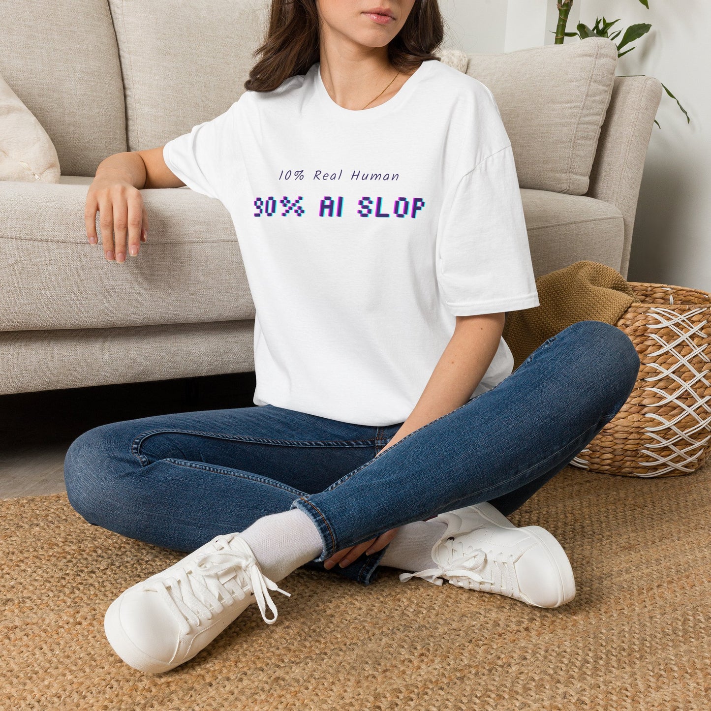 AI Slop Graphic T-Shirt — “10% Real Human 90% AI SLOP” Retro Pixel Tee