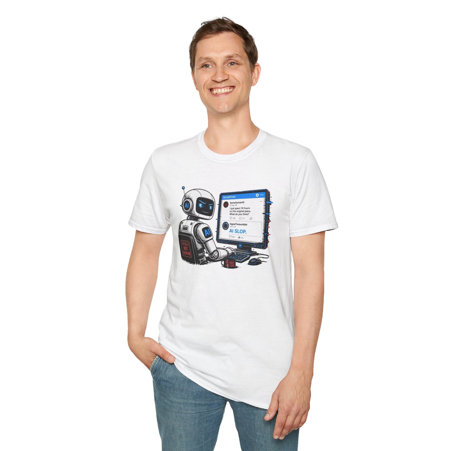 AI Slop Robot T-Shirt — Funny Chatbot Programmer Tee