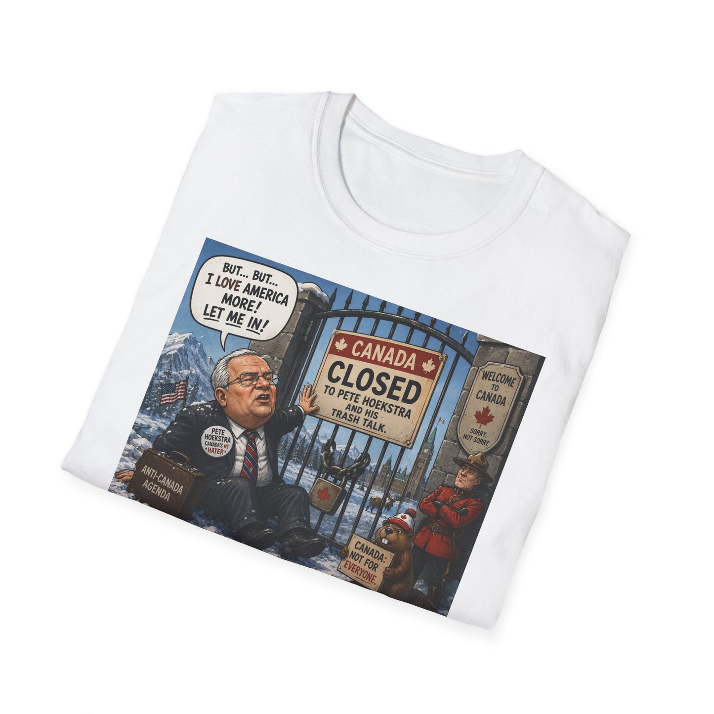 Political Satire T‑Shirt — “Canada Closed” Cartoon Protest Tee