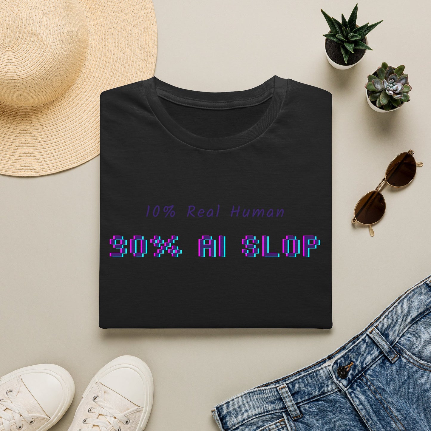 AI Slop Graphic T-Shirt — “10% Real Human 90% AI SLOP” Retro Pixel Tee